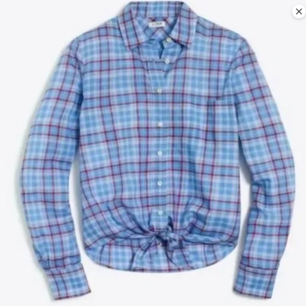 J. Crew plaid tie front button up shirt XL 100% Cotton - Picture 7 of 8